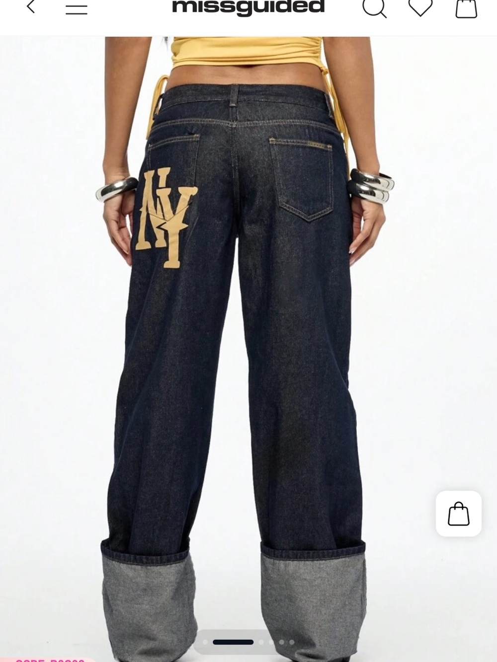 SUMWON WOMEN Turn-Up Wide Leg Raw Denim Jeans With Cuffed Hem - Street Style